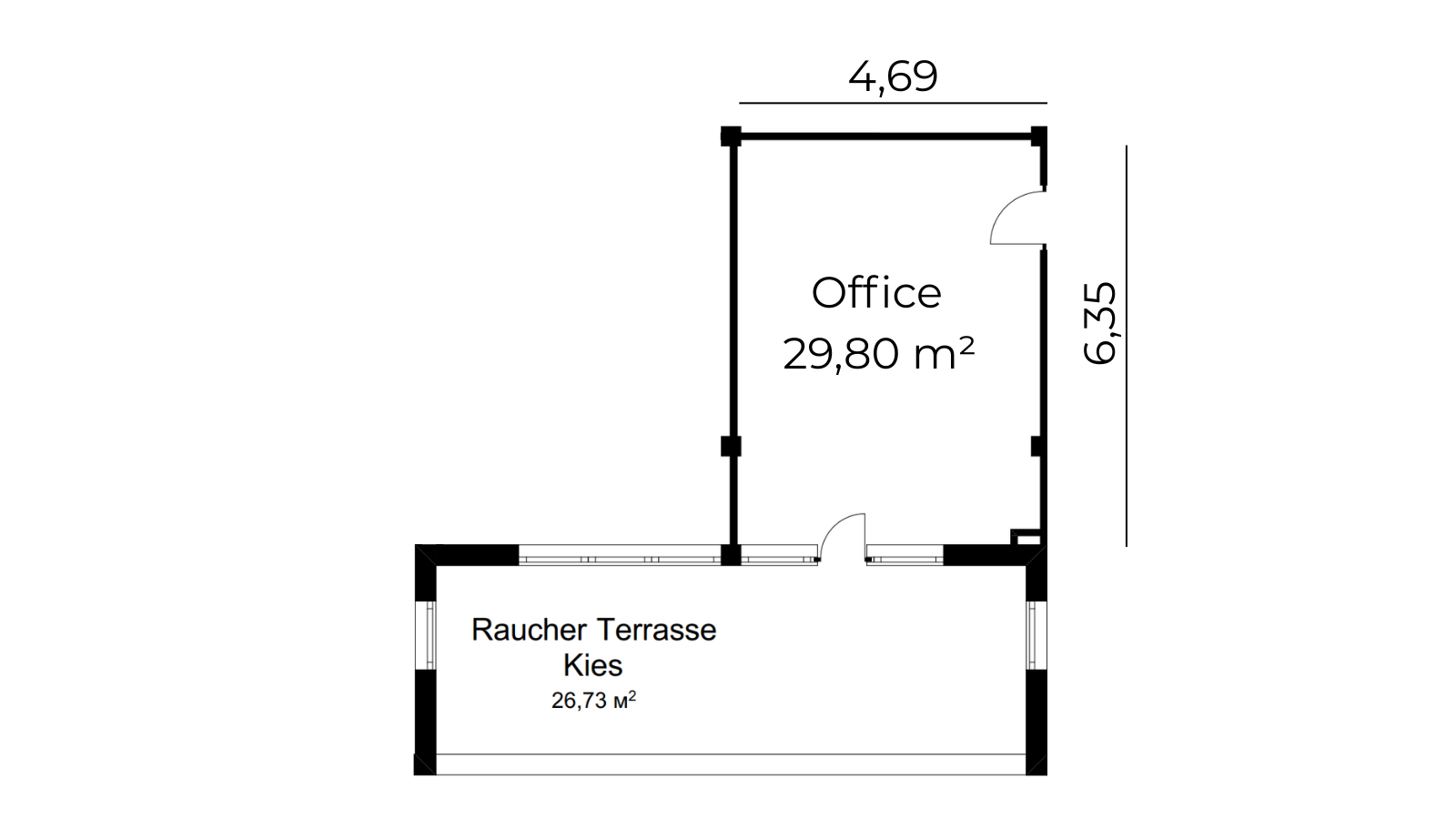 Grundriss Bürofläche 56 m²