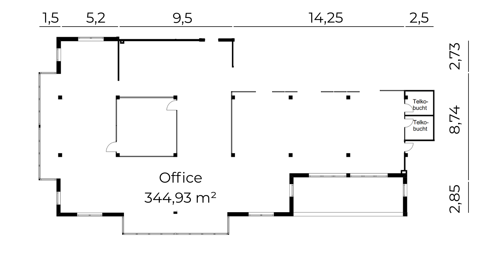 Grundriss Bürofläche 345 m²