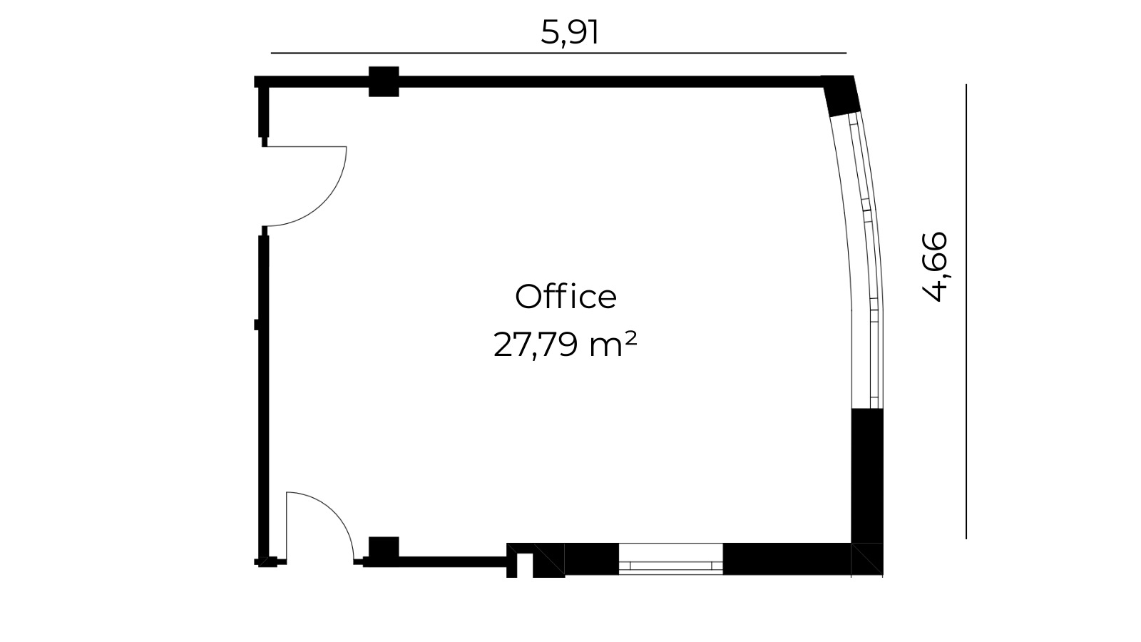 Grundriss Bürofläche 28 m²