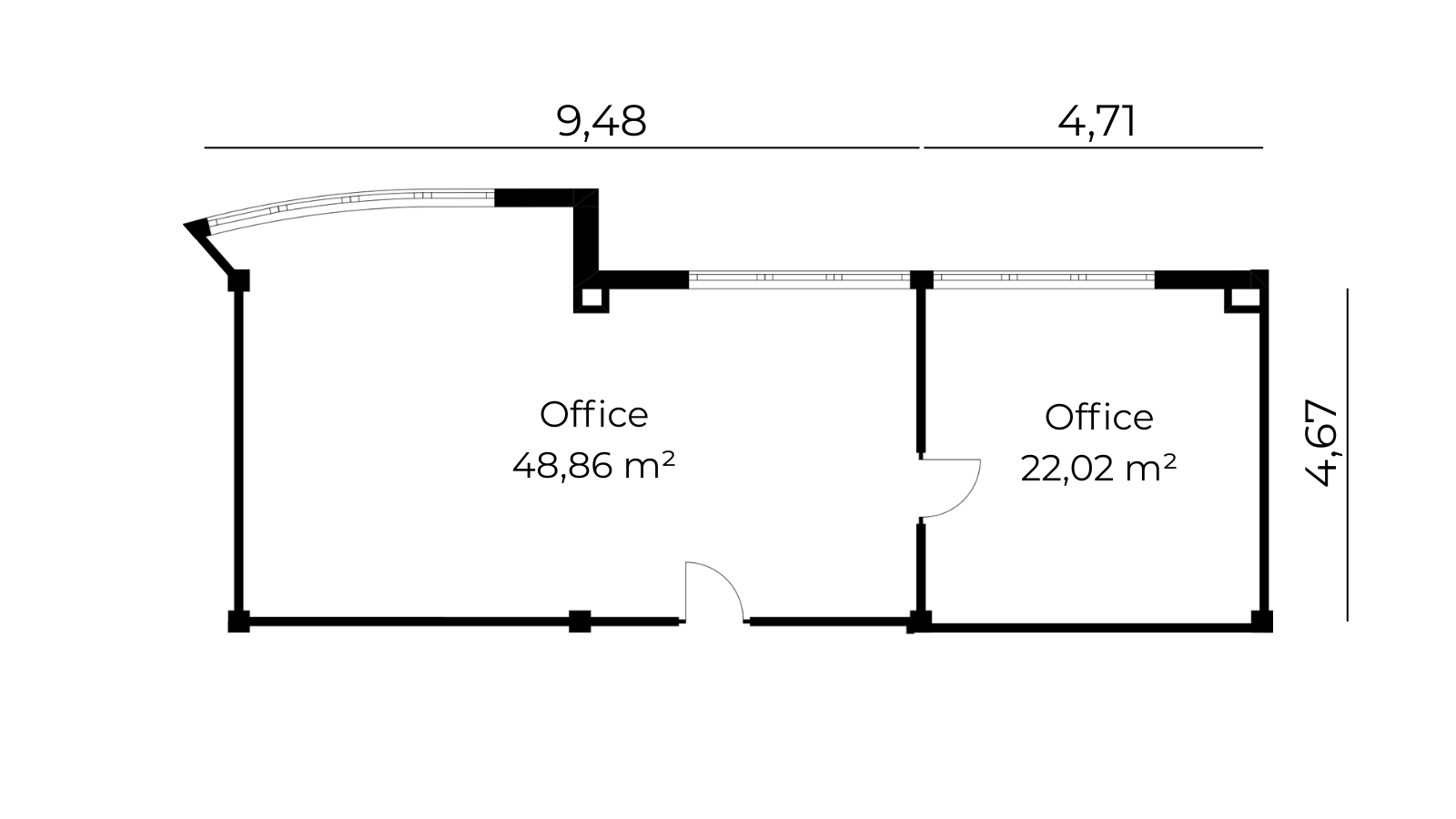 Grundriss Bürofläche 71 m²