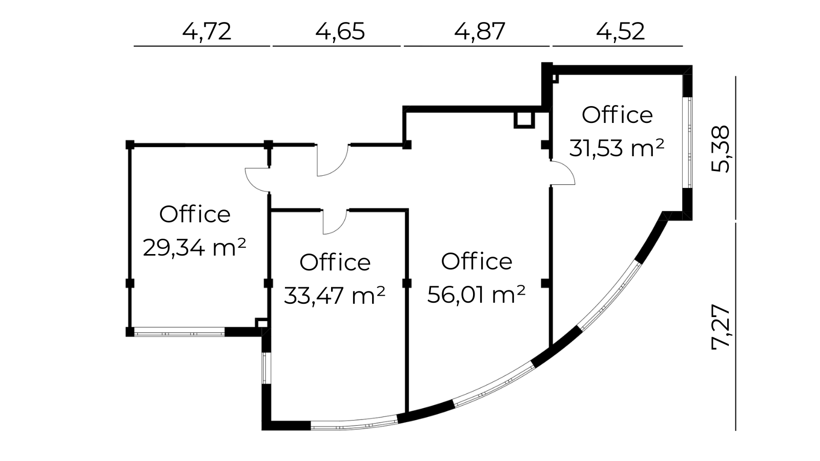 Grundriss Bürofläche 150 m²