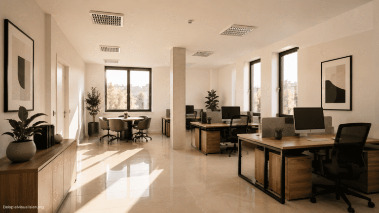 Helles Teambüro in Berlin-Reinickendorf mit großzügigem Arbeitsbereich und professioneller Büroatmosphäre.