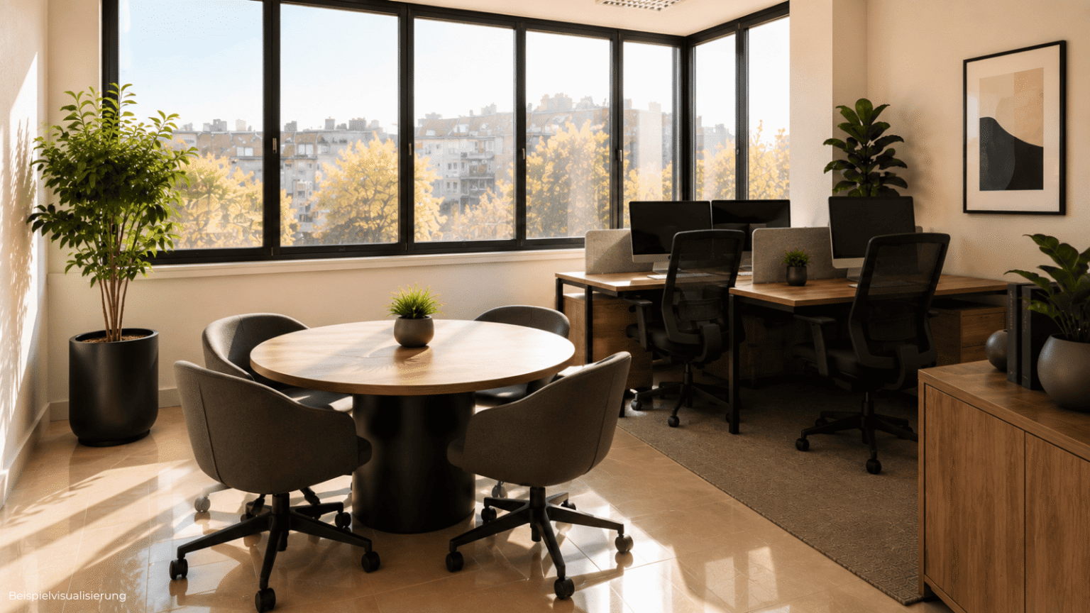 Kompaktes Büro in Berlin-Reinickendorf mit heller Arbeitsatmosphäre für kleine Teams oder Selbstständige.