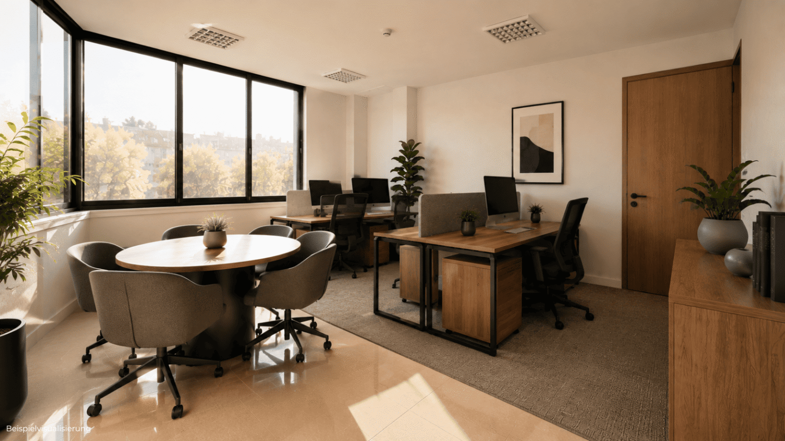 Helles Büro in Berlin-Reinickendorf mit moderner Arbeitsatmosphäre für kleine Teams oder Selbstständige.