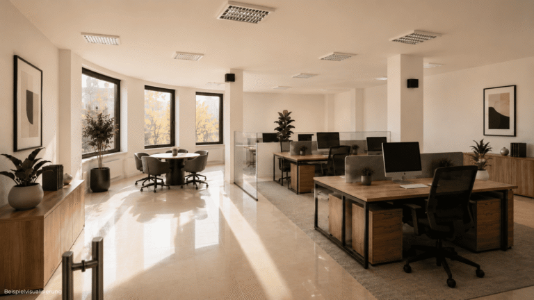 Helles Open-Space-Büro in Berlin-Reinickendorf mit moderner Arbeitsatmosphäre für IT-Teams und Projektgruppen.
