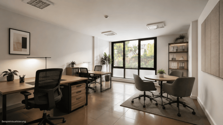 Modernes Büro für Start-ups oder kleine Unternehmen mit hellem Raumgefühl und ruhiger Arbeitsumgebung.