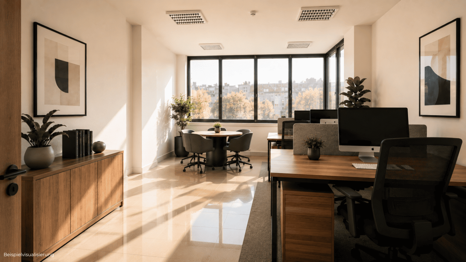 Modernes Kompaktbüro für Start-ups, Einzelarbeit oder kleine Unternehmen in professioneller Umgebung.